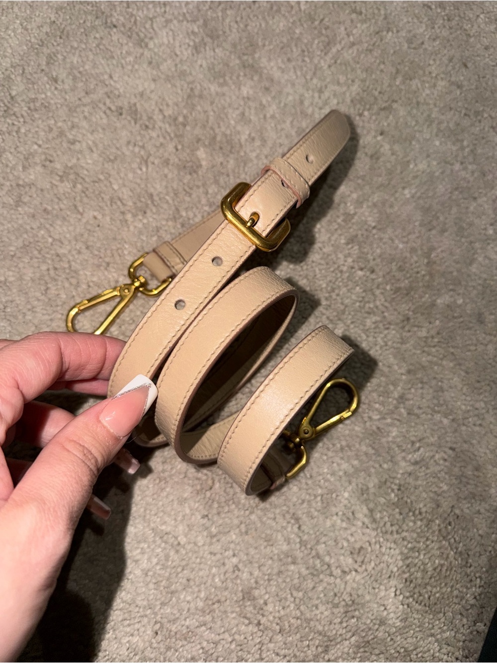 Prada Beige Leather Bag Strap with Gold Hardware